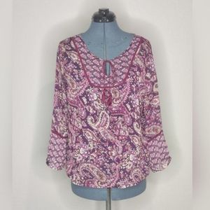 GIRL CRAZY Sheer Multi-Pattern 3/4 Sleeve Blouse